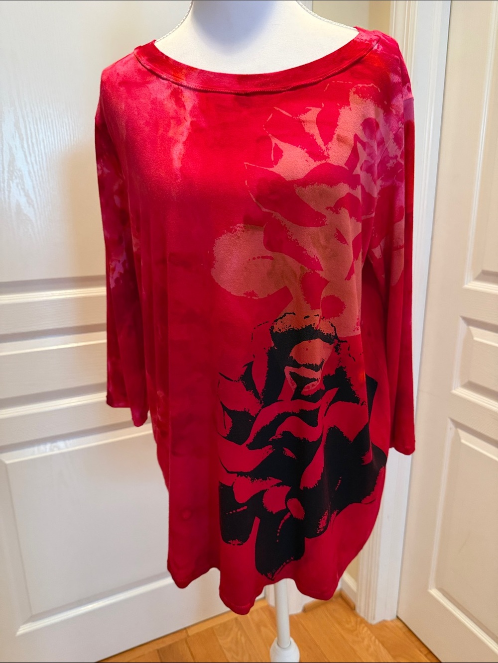 Red Floral Print Tunic Top
